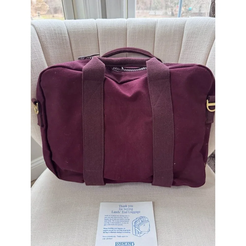 VTG Lands End Square Rigger Canvas Bag Initial Embroidered USA Maroon Red